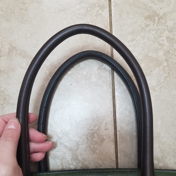 Sage Green Faux Leather Satchel w/ Brown Handle and Crossbody Strap - Picture 5 of 8